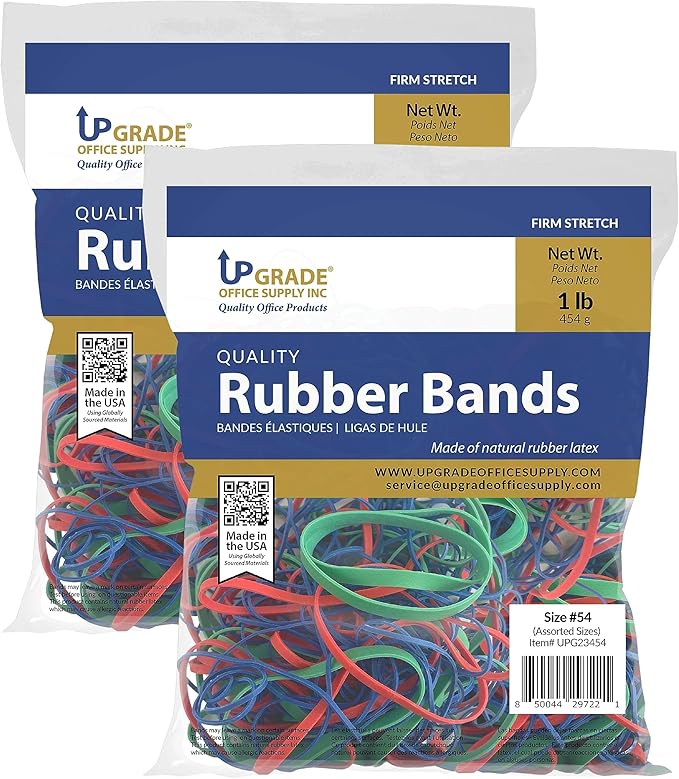 Upgrade Office Supply UPG23454PK2 Rubber Bands, Assorted Size and Color, 1 lb Bags, 2 Pack, USA