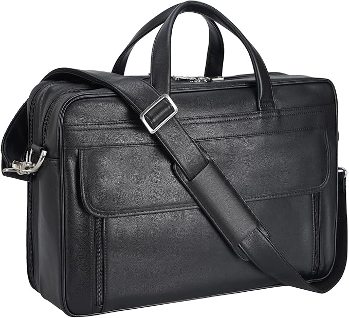 Masa Kawa Leather Briefcase for Men 15.6" - 17" Laptop Computer Case Business Travel Work Messenger Cross Body Shoulder Bag