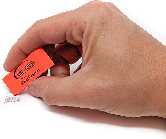 June Gold 28 Neon Colored Rubber Erasers - These All-Purpose erasers are Perfect for classrooms, Homes & Offices