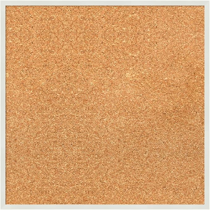Amanti Art Natural Cork Board for Wall, 17x17 Vision Board with White Frame, Small Corkboard Office Decor for Home Organization, Modern Corkboard Pinboard to Display Items for Home Organization in