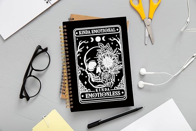 Floral Skull Notebook, Goth Gothic Notebook Journal, Witchy Journal, Goth Office Supplies, Spiral Notebook 5.5x8.3, Kinda Emotion Kinds Emotionless