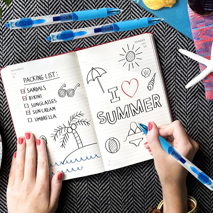 Innertone Blue Gel Pens，12 Pcs Retractable Fine Point 0.7mm With 4 Refills,Blue Pen，Featuring Smooth Writing And Quick-Drying Ink, Suitable For Women, Men, Journaling, School, And Office Use