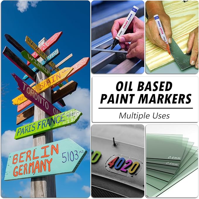 Black Paint Markers, 12 Pack Oil-Based Waterproof Quick Dry Permanent Paint Pen Set for Rocks Painting, Wood, Fabric, Plastic, Canvas, Glass, Mugs, Metal, Tire, Stone, DIY Craft