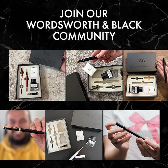 Wordsworth & Black Fountain Pen Set, Luxury Bamboo Wood - Medium Nib, Extra Fine Nib, Gift Case; 25ML Black Ink Bottle, 6 Ink Cartridges, Refill Converter - Calligraphy, Writing [Rosewood]