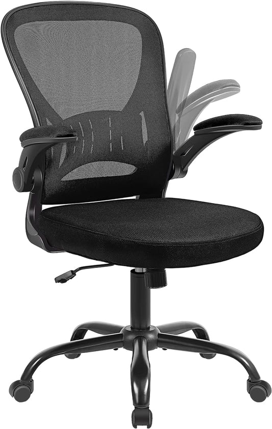 Mesh Office Chair, Ergonomic Home Office Desk Chairs with Flip-up Arms and Lumbar Support, Height Adjustable, Black