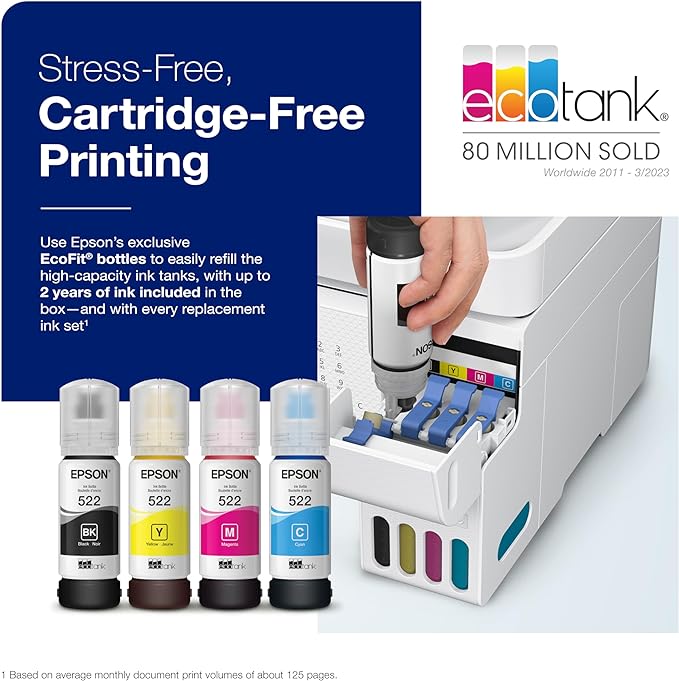 Epson EcoTank ET-4800 Wireless All-in-One Cartridge-Free Supertank Printer with Scanner & ® Workforce® Pro WF-3820 Wireless Color Inkjet All-in-One Printer, Black Large