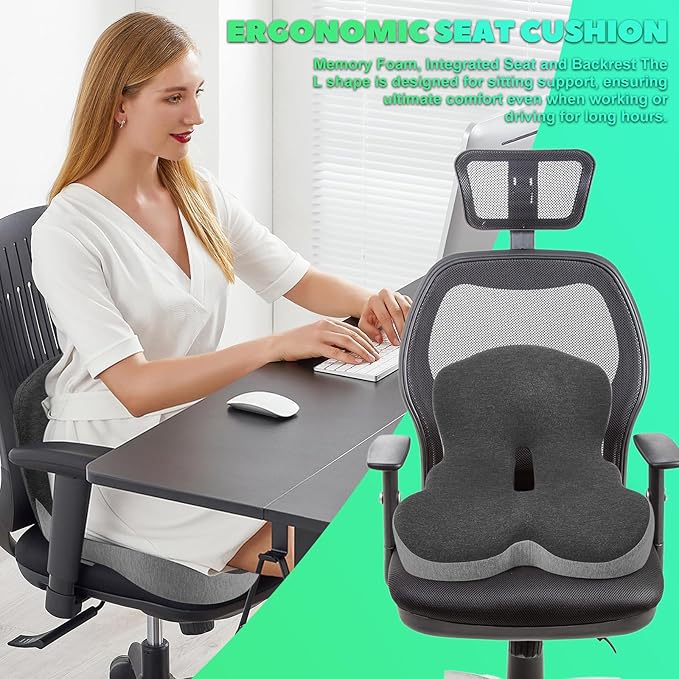 Buttocks Cushion for Office Chair Memory Foam Seat Pad for Butt Support Tailbone Relief Ergonomic Chair Cushion for Home Car Travel or Work (Classic Black)