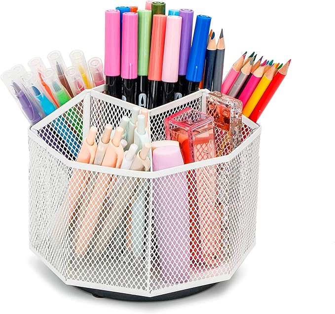 Exerz Desk Organiser/Mesh Desk Tidy Candy/Pen Holder/Multifunctional Organiser 360 Rotating