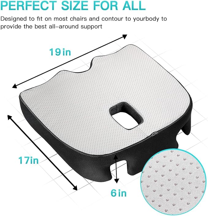 Benazcap X Large Memory Seat Cushion for Office Chair Pressure Relief Sciatica & Tailbone Pain Relief Memory Foam Firm Coccyx Pad for Long Sitting, for Office Chair, Gaming Chair and Car Seat Upgrade