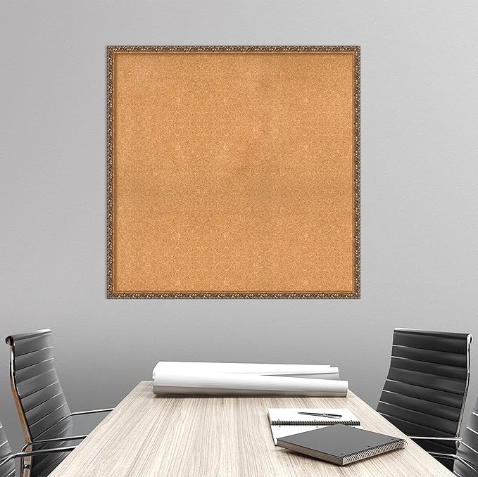 Amanti Art Natural Cork Board for Wall, 38x38 Vision Board with Bronze Frame, Oversize Corkboard Office Decor for Home Organization, Traditional Corkboard Pinboard to Display Items for Home