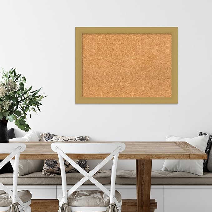 Amanti Art Natural Cork Board for Wall, 24x32 Vision Board with Gold Frame, Medium Corkboard Office Decor for Home Organization, Casual Corkboard Pinboard to display items for home organization
