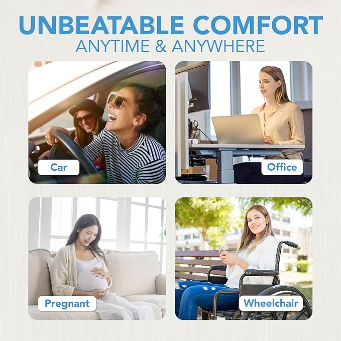 Car Seat Cushion, Comfortable Memory Foam Seat Pillow for Driving, Sciatica-Back Pain Relief, Cushion for Car-Truck, Office, Wheelchair - Dark Grey