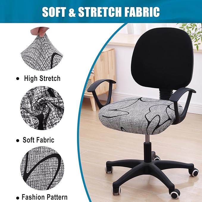 Smiry Printed Office Computer Chair Seat Covers, Stretch Fit Universal Desk Rotating Chair Cover Washable Removable Seat Cushion Protectors - Grey and Black