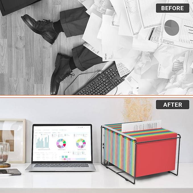 Hanging File Folder Frame Letter Size,10" H,Height Dot Not Fit All Filing Cabinet Drawer,Desk Metal Hanging Folders Organizer Holder Rack,Black,2 Pack