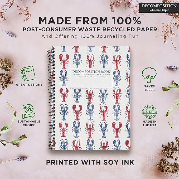 Decomposition Lobsters College Ruled Spiral Notebooks – 9.75 x 7.5 Journal with 160 Lined Pages – Notebooks for School Supplies, Home & Office – 100% Recycled Paper – Made in USA