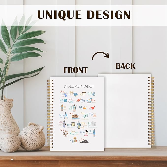 Qabliqo Bible Alphabet Christian Spiral Notebooks, Educational Bible Verse Journals for Writing, ABC Alphabet Christian Journal, Religious Scripture Notebook for Note Taking, 5.5x8.3 Inch