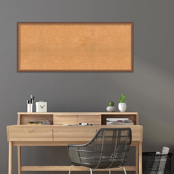 Amanti Art Natural Cork Board for Wall, 24x56 Vision Board with Bronze Frame, Oversize Corkboard Office Decor for Home Organization, Modern Corkboard Pinboard to Display Items for Home Organization