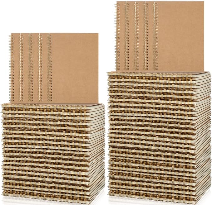 PerKoop 100 Pack Spiral Notebook 8.3 x 5.5 Inch College Ruled Notebook Bulk A5 Wide Ruled Journals Bulk 1 Subject 50 Sheets Thick Diary Notebooks for School, Office Business, Home Use(Kraft Brown)