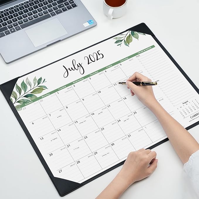 Large Desk Calendar 2025-2026 with Desktop Mat, Cabbrix Desk Pad Calendar 22 x 17 Inch Covering July 2025 to June 2026, Desk Blotter Calendar 2025 for Home School and Office