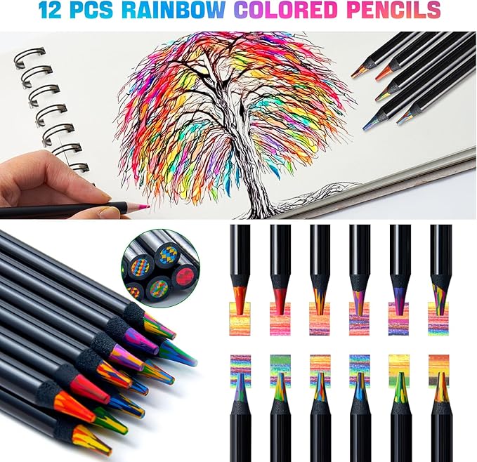 PRINA 81 Drawing Set Sketching Kit, Pro Sketch Pencils Art Supplies with Rainbow, Colored, Graphite, Watercolor, Metallic, Charcoal Pencil, Sketchbook, Coloring Book, Gift Case for Artists Adults Kids