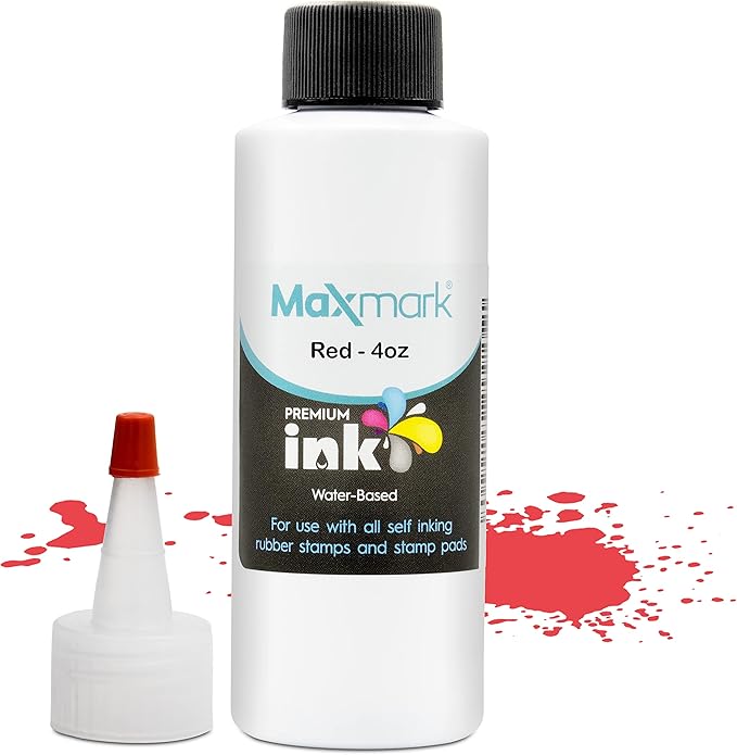 MaxMark Premium Refill Ink for self Inking Stamps and Stamp Pads, Red Color - 4 oz.