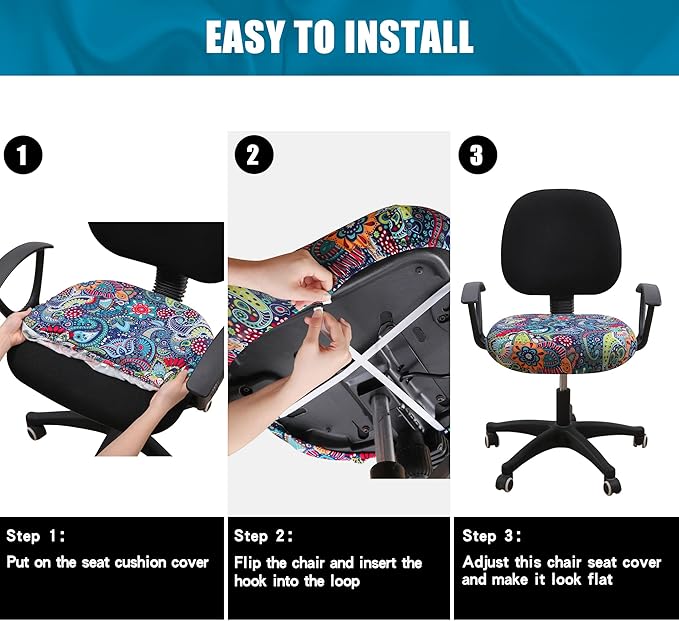 Smiry Printed Office Computer Chair Seat Covers, Stretch Fit Universal Desk Rotating Chair Cover Washable Removable Seat Cushion Protectors - Blue Green