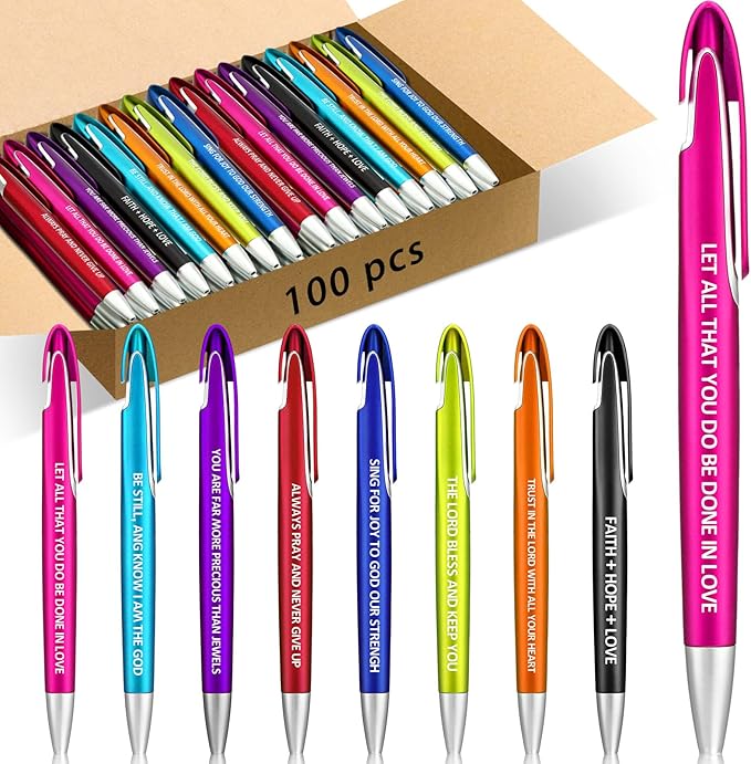 Lincia 100 Pcs Bible Verse Ballpoint Pens Bulk Retractable Medium Point Pens with Black Ink Inspiration Thank You Gifts for Teacher, Back to School, Christmas