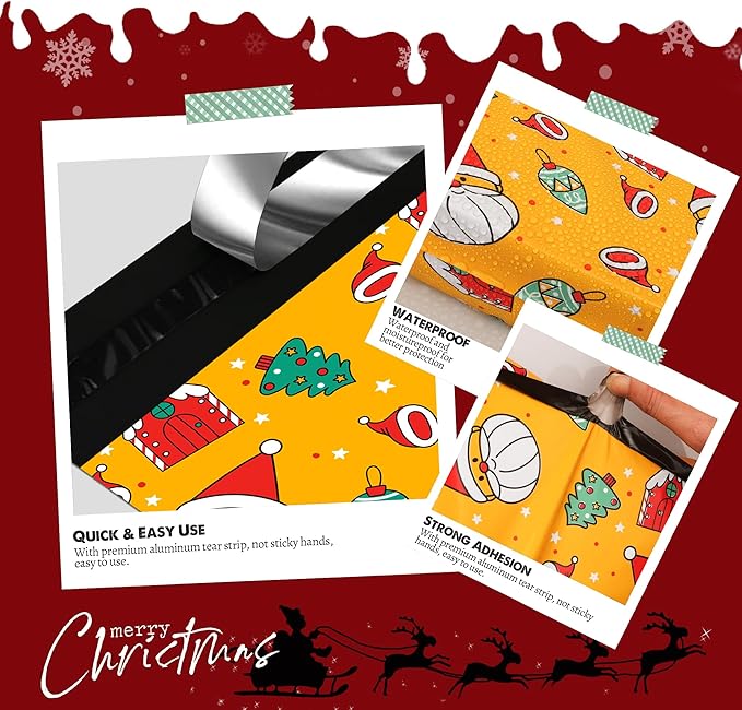 Christmas Poly Mailer 10x13 Inch 25 Pcs, Waterproof Shipping Bags for Clothing, Tear-Resistant Mailier, Strong Mailing With Self-Seal - Santa Claus Printed