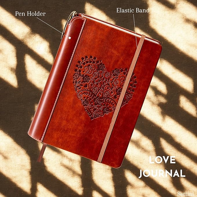 SETTINI® Lined Journal - Heart Journal for Writing Gift Set - Hardcover Vegan Leather, Includes Luxury Pen in a Unique Pen Holder, 192 Pages, 6 x 8.5 inches - Birthday Gift