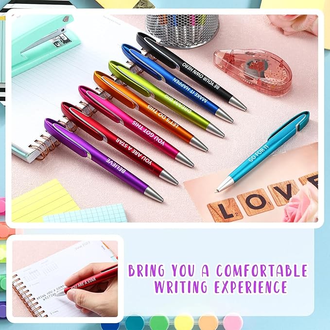 Lincia 100 Pcs Positive Theme Ballpoint Pens Bulk Retractable Medium Point Pens with Black Ink Inspiration Thank You Gifts for Teacher, Back to School, Christmas