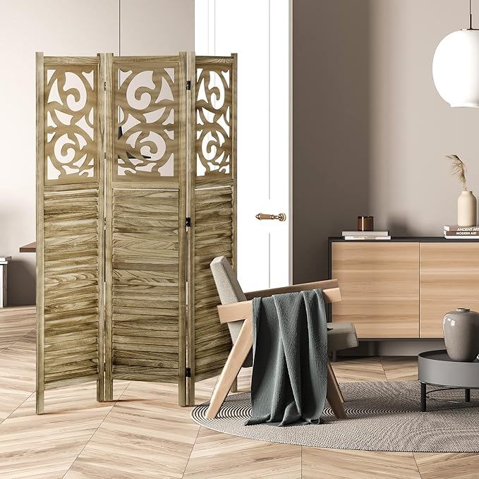 NicBex Room Divider 3 Panel Room Dividers with Floral Design Partition Room Dividers and Folding Privacy Screens 5.5 FT Wall Divider for Home, Office, Room Separation,47.25"W x 0.75"D x 67"H, Brown