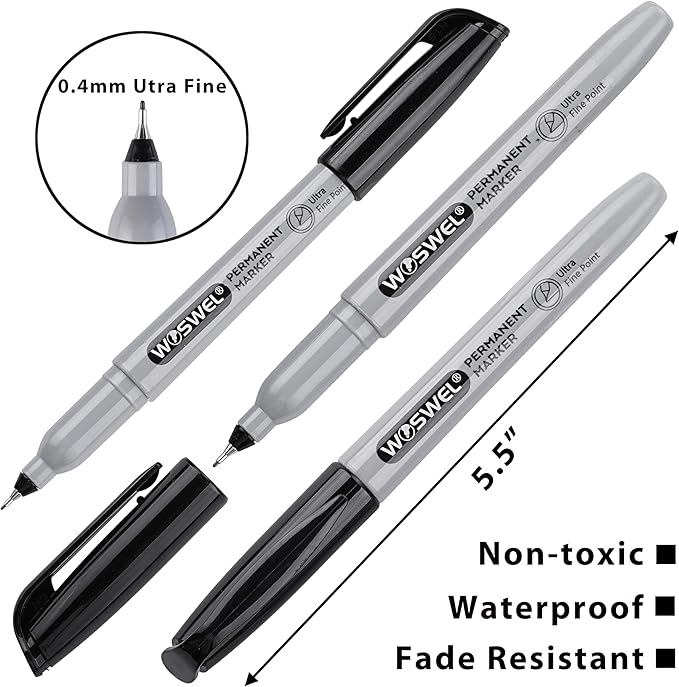 Ultra Fine Permanent Marker Bulk,24 Pack Ultra Fine Point Black Permanent Marker set, Felt Tip Pens Works on Plastic, Wood, Stone, Metal and Glass for Doodling, Marking