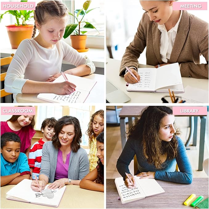 feela 3 Pack Notebooks Journals Bulk, Hardcover Notebook Classic Ruled Lined Journals with Pen Holder for Women Girls School Business Supplies, with 3 Black Pens, 120 GSM, 5.1”x8.3”, A5, Rose Pink