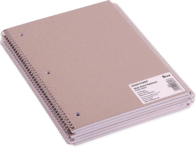 Mintra Office Spiral Notebooks - 1 Subject, 70 Sheets, WIDE Ruled, 8in x 10in, Bulk Pack, Pastel Covers, Set of 6 - for School, Office, Business, Professional (04692)