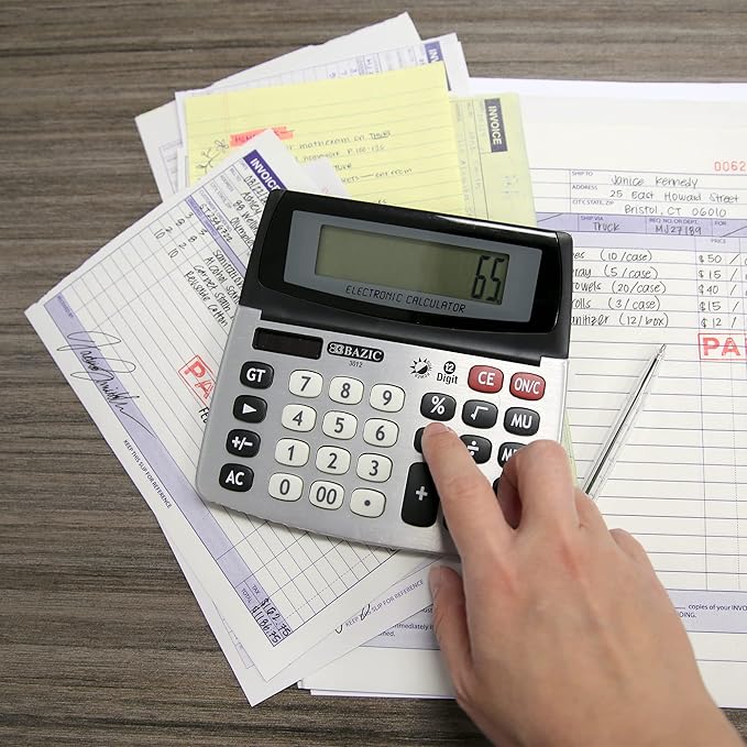 BAZIC 12-Digit Dual Power Desktop Calculator with Adjustable Display (3012)