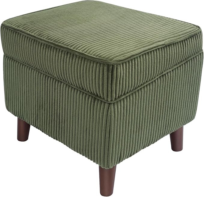 Storage Ottoman with Adjustable Lid, Soft Step Stool, Footrest and Seat, Ottoman Foot Rest for Living Room, Bedroom, Dorm, Green