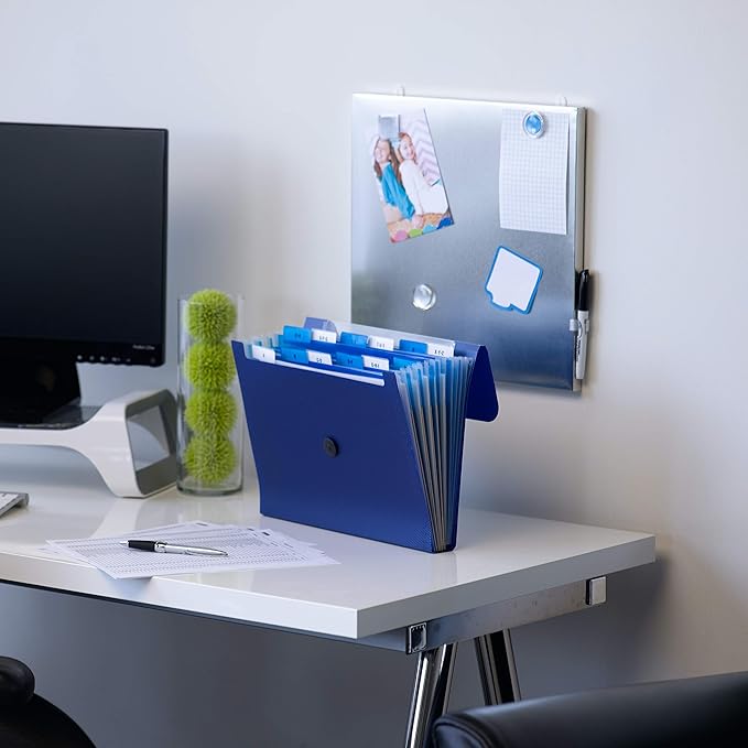 Smead Step Index Poly Organizer, 12 Pockets, Flap and Cord Closure, Letter Size, Navy Blue (70902)