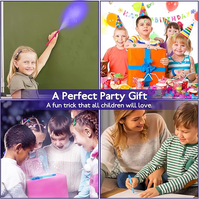 7PCS Invisible Ink Pens with UV Light Party Favors for Boys and Girls, Detective Magic Pen Disappearing Ink for Kids 8-12, Stocking Stuffers, Classroom Prizes