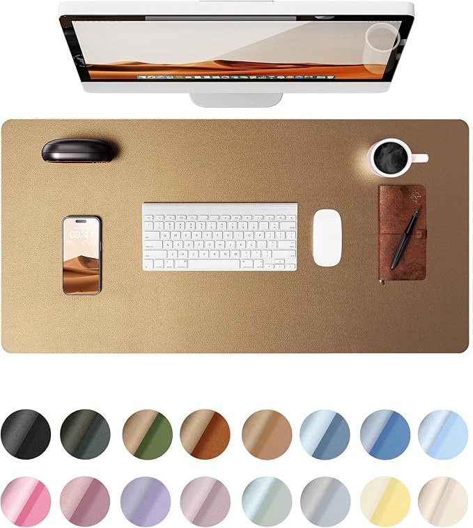 YSAGi Leather Desk Protector, Office Mat, Large Mouse Mat, Non-Slip PU Leather Blotter, Laptop Desk, Waterproof Writing Pad for Office and Home (Bronze, 35.4" x 17")