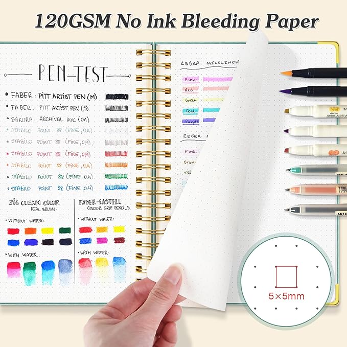 Bullet Dotted Journal Spiral Notebook, 300 Pages Leather Notebooks with Contens, 120 GSM Thick No Bleed Through Paper Journals, A4 Dot Grid Notebook for Women Men Work Writing, 8.5" x 11", Light Blue