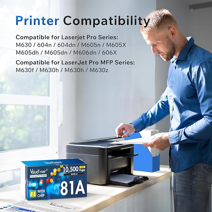 CF281A 81A Black Toner Cartridge Replacement for HP 81A Black Toner Cartridge 81X CF281X Toner for HP 281A Work with LaserJet Enterprise MFP M604 M604dn M605 M605dn M605x M606 M606x M630 M630f (2Pack)