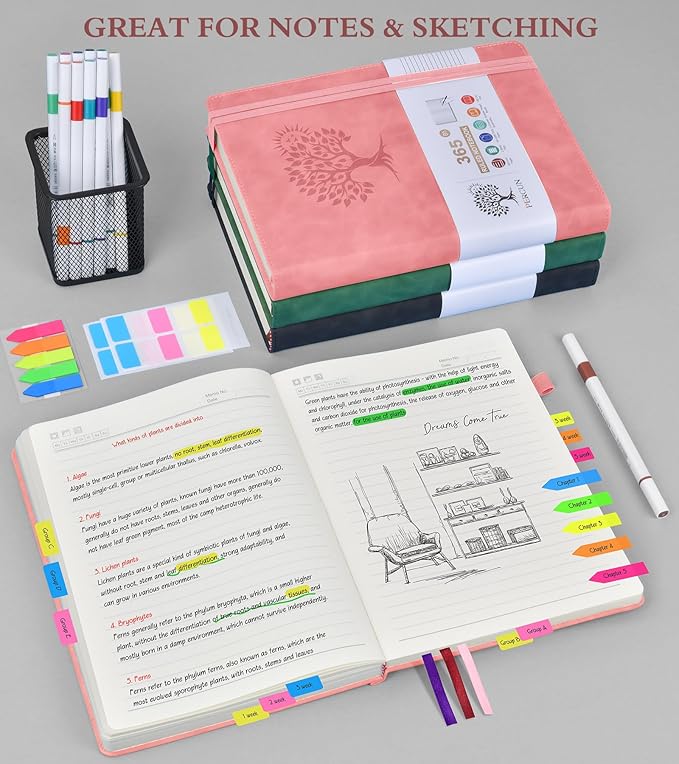 A4 Lined Journal Notebook，365 Page Large Leather Journals for Writing Women Men，Hardcover Notebook with 100Gsm Thick Pages for Travel，Work，School，College Ruled, Daily Diary (8.5" x 11.4")