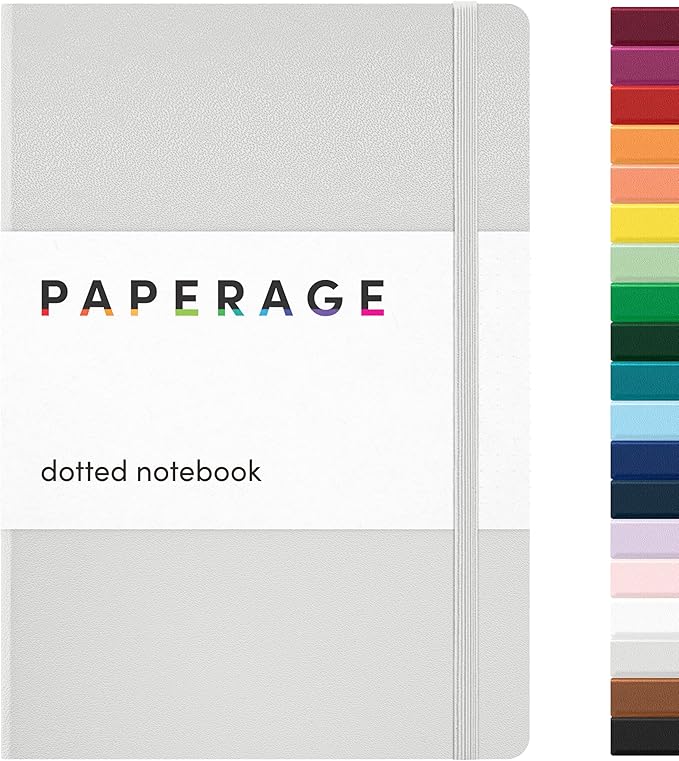 PAPERAGE Dotted Journal Notebook, (Light Grey), 160 Pages, Medium 5.6 in x 8 in - 100 GSM Thick Paper – Hardcover Journaling Notebook for Work, School & Bullet Journaling