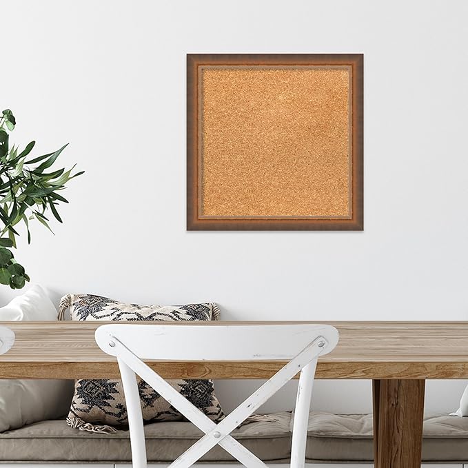 Amanti Art Natural Cork Board for Wall, 16x16 Vision Board with Bronze Frame, Small Corkboard Office Decor for Home Organization, Modern Corkboard Pinboard to Display Items for Home Organization in