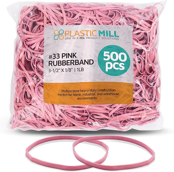 PlasticMill Rubber Bands - #33 Size - Pink Rubberbands - 1LB/500 Count