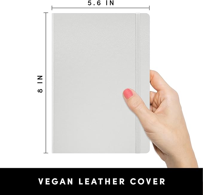 PAPERAGE Dotted Journal Notebook, (Light Grey), 160 Pages, Medium 5.6 in x 8 in - 100 GSM Thick Paper – Hardcover Journaling Notebook for Work, School & Bullet Journaling