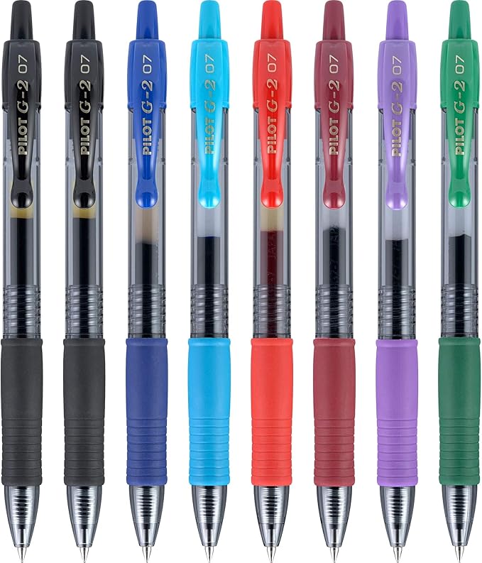Pilot G2 Premium Gel Pens, Gel Roller Pens, Fine Point 0.7 mm Assorted Colors 7