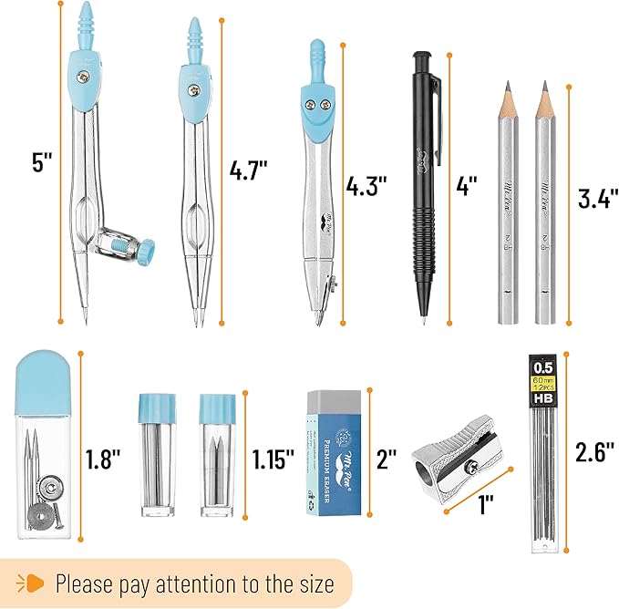 Mr. Pen- Geometry Set, 15 pcs, Light Blue, 6 Inch Swing Arm Protractor, Divider, Set Squares, Ruler, Compasses and Protractor