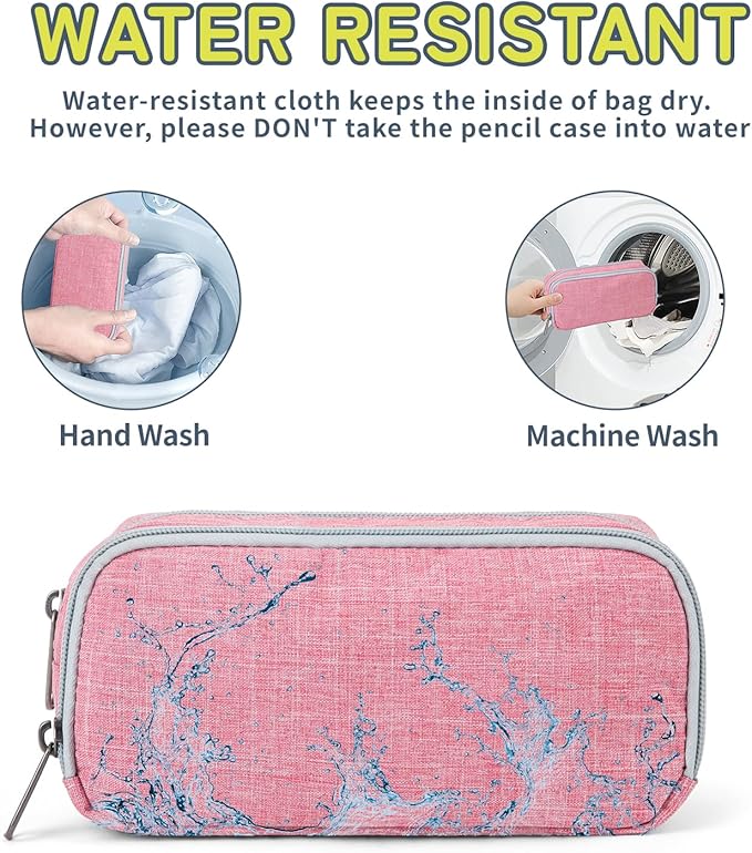 Della Gao Big Capacity Pencil Pen Case Nylon Large Pencil Pouch Simple Stationery Bag Office Organizer Pen Bag for Men Women - Pink