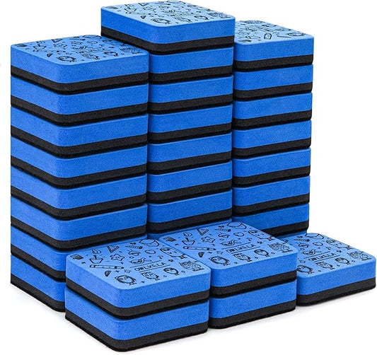 OWLKELA 30 Pack Whiteboard Eraser, Magnetic Blue Whiteboard Eraser for Cleaning Dry Erase Markers on Magnetic Soft Whiteboard, Glass Whiteboard and Dry Erase Board